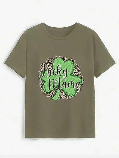 LUCKY MAMA Round Neck T-Shirt Army Green Women's T-Shirts - Tophatter Daily Deals